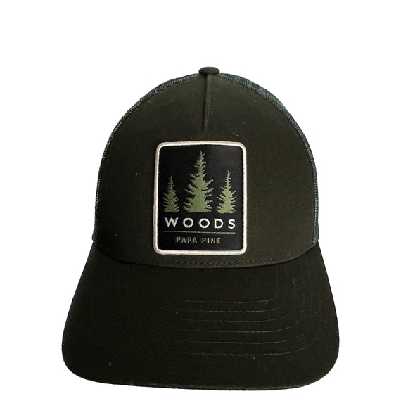 Woods Snap Back Cap Trucker Hat Dark Green 3 Trees Adult Unisex 100% Cotton - Picture 4 of 10